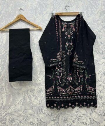 Elegant Black Cotton Suit for Women 2 Piece with Exquisite Embroidery and Dupatta - alrehmanstore.pk is the best online store in pakistan